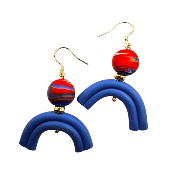 🔥 SOLD 🔥 Celestial Polymer Clay Moon Art Earrings Bohemian Style Boho Blue Red - Picture 2 of 3